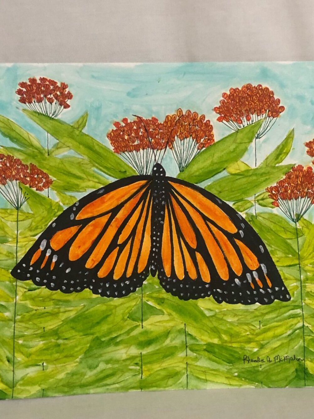 Monarch Butterfly on Milkweed Watercolor Painting - Picture 2 of 4